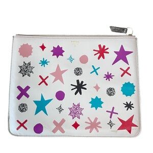 Fossil White Clutch with Colorful Starburst Design 10.5x8.5”